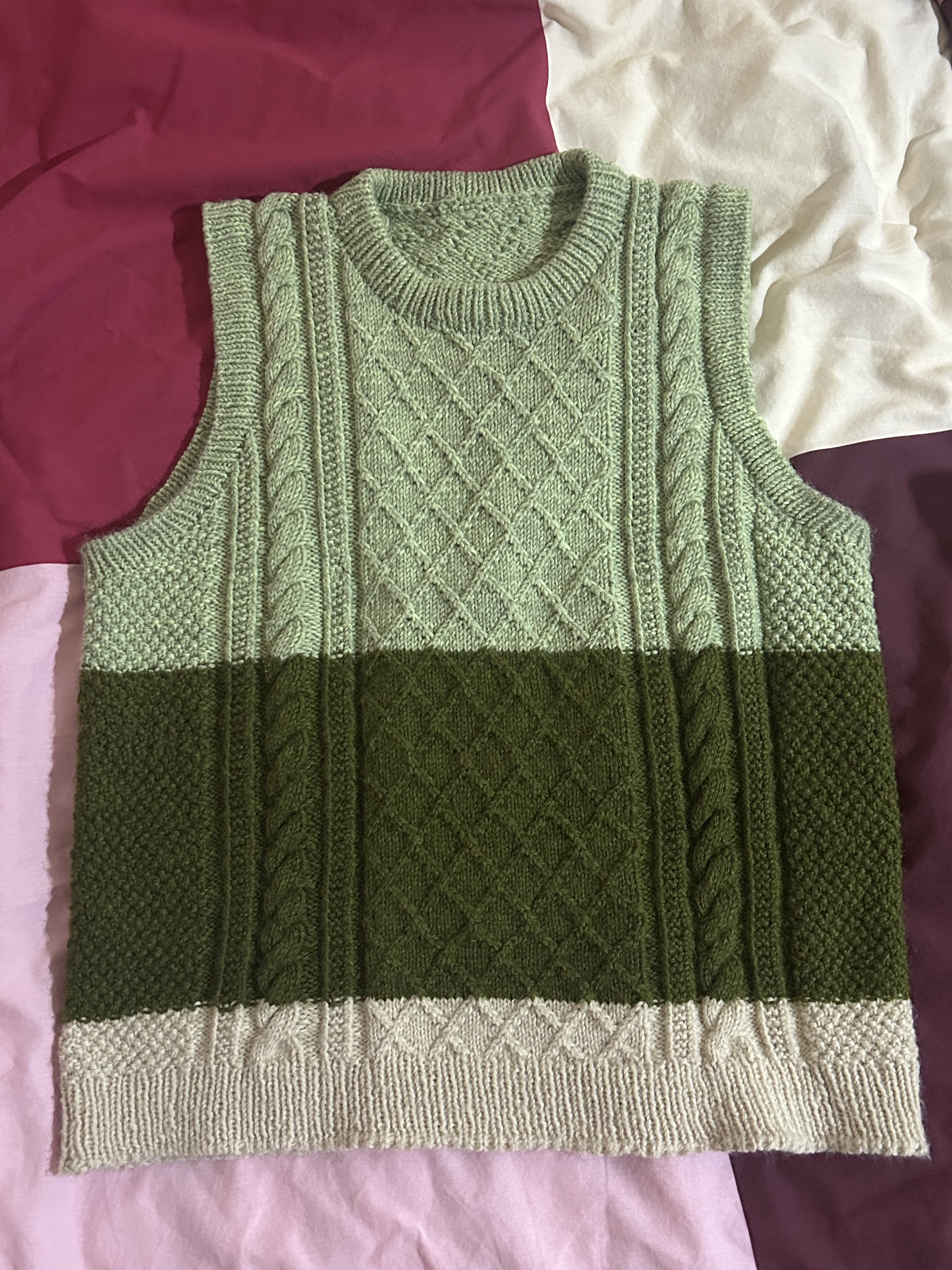 Pattern is Moby Slipover by PetiteKnit. My most complicated knit yet! Finished March 2025.