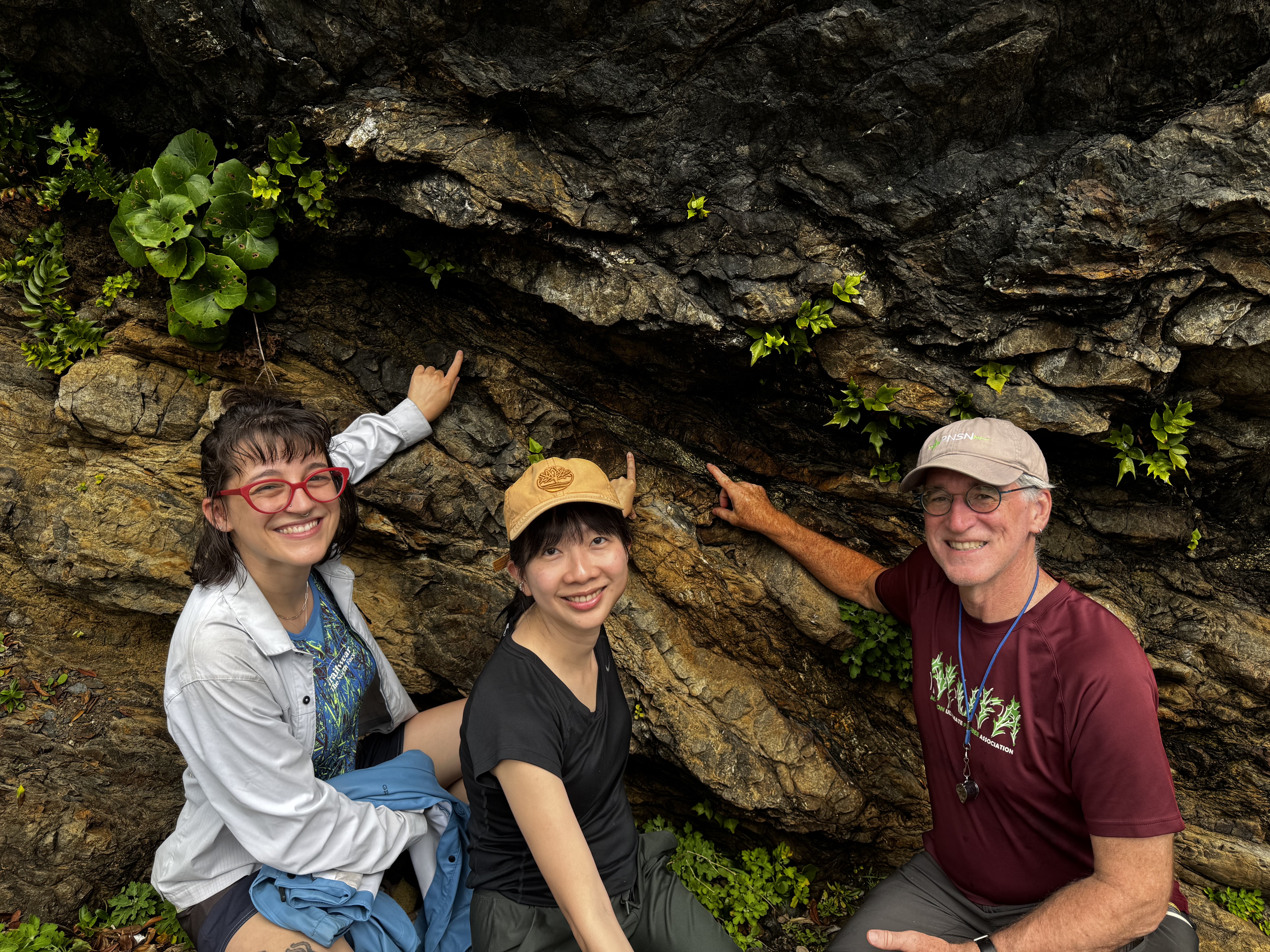 Anna Ledeczi, Tsai-Wei Chen, and Harold Tobin point to pseudotachylyte along an out-of-sequence thrust in the Shimanto Belt, Japan.