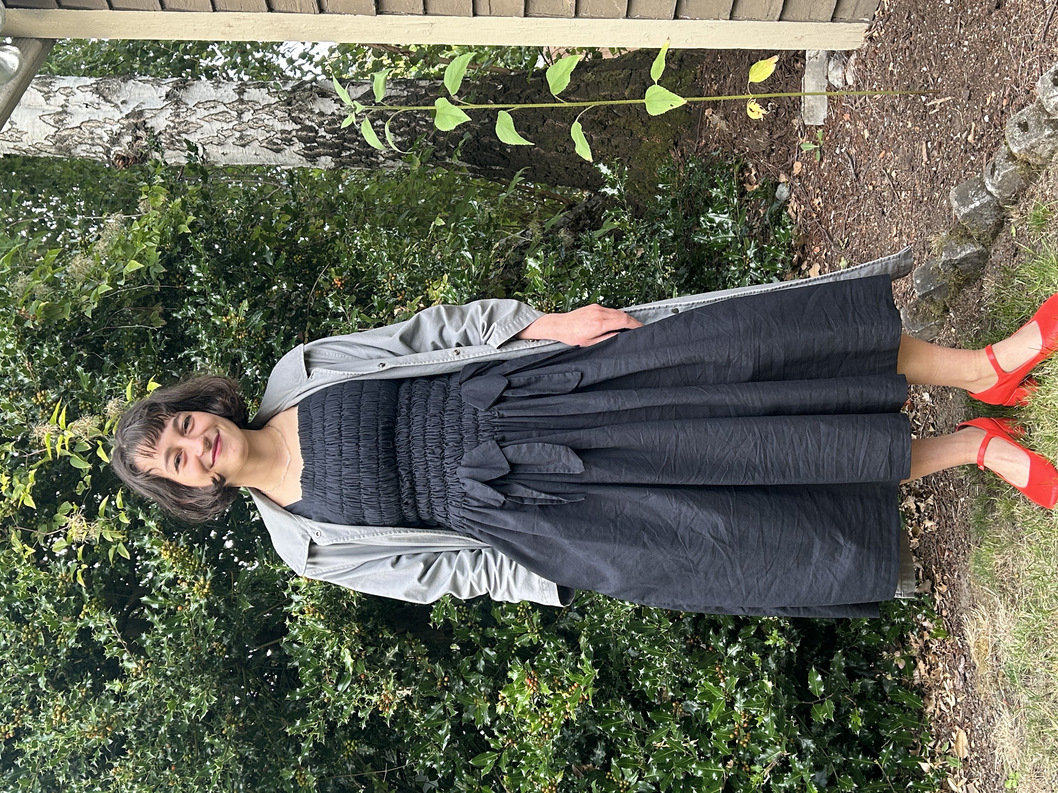Pattern is the Damsel Dress from Roberts Wood. Made in black linen.