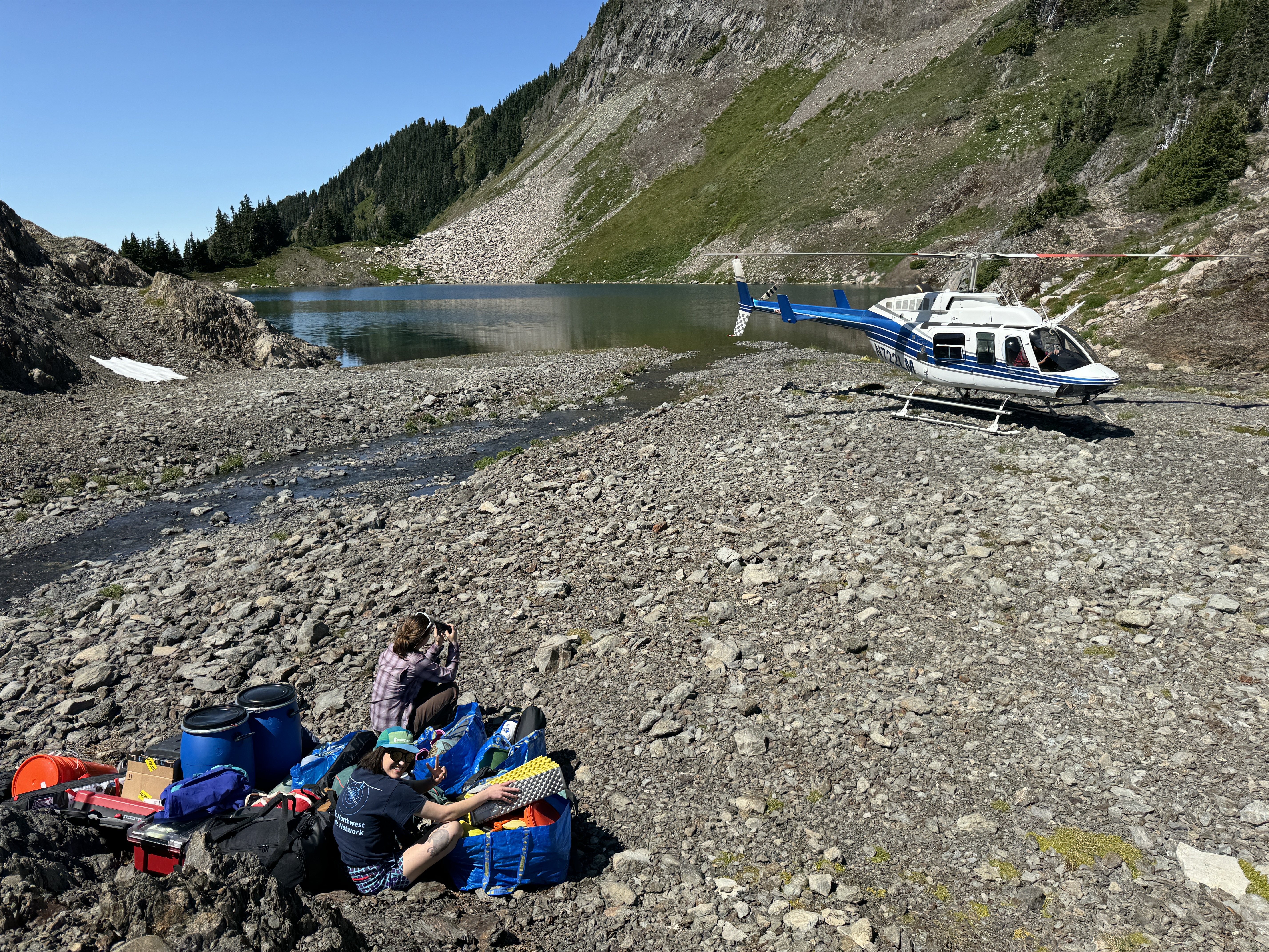 Helicopter drop off for field work at Lake of the Gods, Olympic National Park.